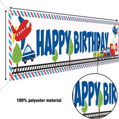 118X20 Inches Happy Birthday Banner Planes Cars and Trains Theme Children’S Birt