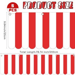 5 Pcs Carnival Tent Decorations Red White Striped Hanging canopy Banner Circu…
