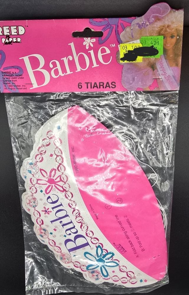 Vintage 1990 Barbie Birthday Party Tiaras 6 Pack Sealed Mattel Paper Hats Crown