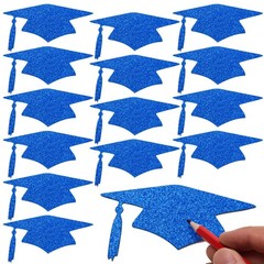 50 PCS Blue Glitter Graduation Cap Cutouts Class Of 2026 Table Confetti