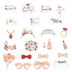 23 PCS Wedding Photo Booth Props, Rose Gold, Pink, Glitter, Pre-Assembled, Funny