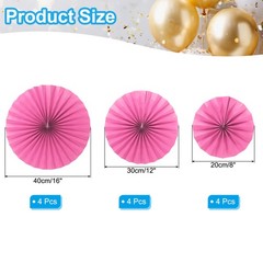 12Pcs 8″/12″/16″ Paper Fans Hanging Decoration Round Fans with Pearl Rose Red