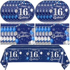 41PCS 16th Birthday Decorations for Boys Navy Blue Silver 16 16 Years Old