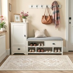 Restydon Runner Rug 2×6, Ultra-Thin Entryway 2′ x 6′ (Runner), Cream/Beige