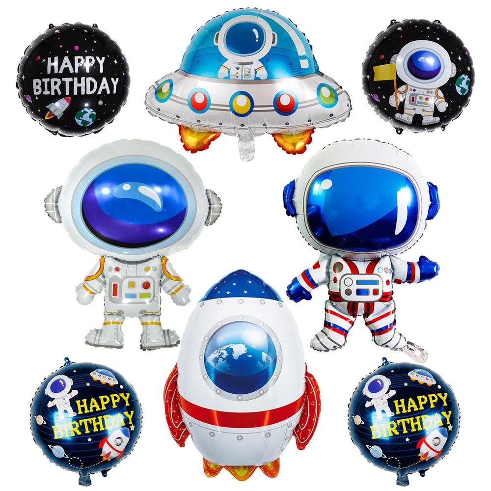 8 Pcs Space Balloons 33 Inch Astronaut Mylar Airship Planet Rocket Galaxy Foi…