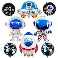 8 Pcs Space Balloons 33 Inch Astronaut Mylar Airship Planet Rocket Galaxy Foi…