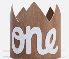 First Birthday Crown – Woodgrain Rustic Theme-soft-Gender Neutral -3.5 Inch Tall