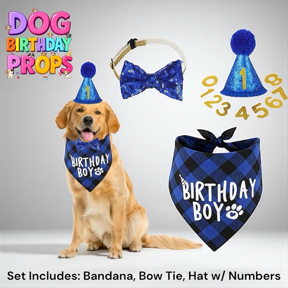 Dog Birthday Boy Party Supplies Set Bandana Hat Bow Tie NWT