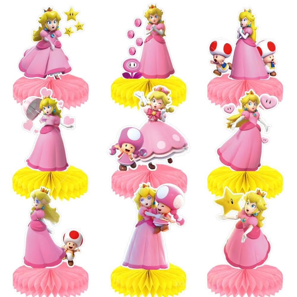 Peach Princess Honeycomb Centerpieces 3D Table Decorations Party Supplies