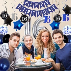 16th Birthday Decorations for Boys and Girls Dark Blue, HAPPY BIRTHDAY Banner…