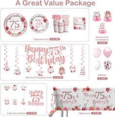 Yingto 196 PCS 75th Birthday Decorations for Women, Happy 75th Birthday Party Su