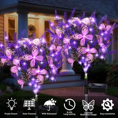 Solar Garden Lights Outdoor, 2 Pack Purple Lavender Solar Butterfly Lights Ga…
