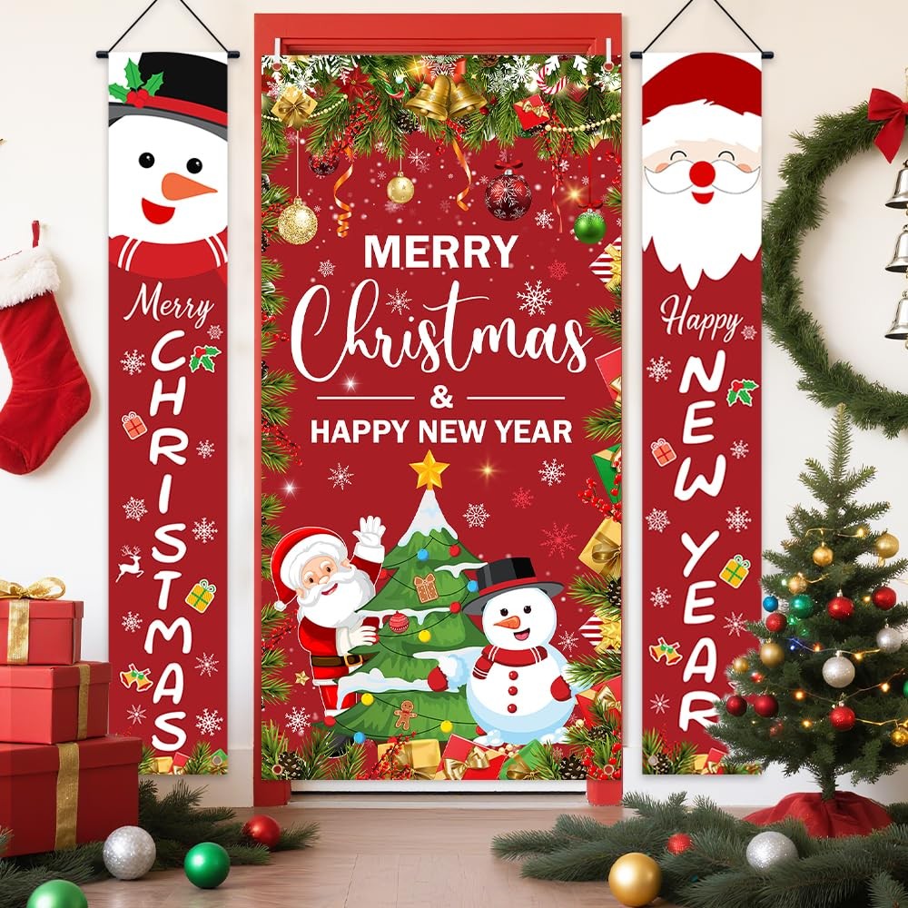 3Pcs Red Christmas Door Cover Snowflake Merry Christmas Banner Xmas New Year …