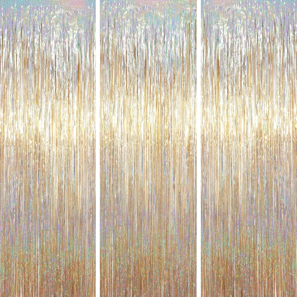 3.3 X 6.6 Ft Foil Fringe Backdrop Curtains, Tinsel Streamers Party Decorations,