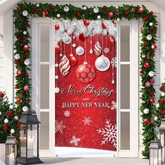 Merry Christmas Decorations Ornaments Snowflakes Red Door Cover New Year 35″x79″