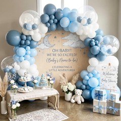 144PCS Dusty Blue Balloon Arch Garland Kit with Baby Blue White Clear Balloon…