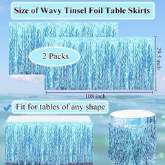 2 Pack Teal Blue Shiny Wavy Tinsel Foil Fringe Table Skirts Table Decorations