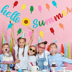 Hello Summer Decorations Colorful Popsicle Banner Garland Gift