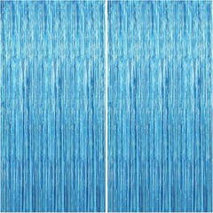 2 Pack Sky Blue Streamers Foil Curtain Backdrop for Elegant Celebrations