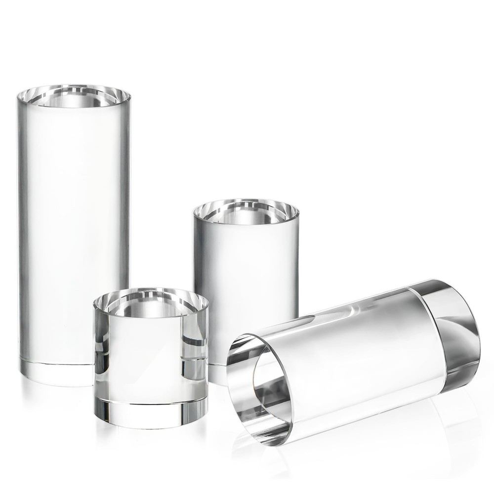 Clear Polished Glass Cylinder Round Photo Props, Transparent Solid Crystal Di…