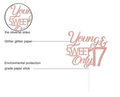 Glitter Young And Sweet Only 17 Cake Topper Rose Gold Birthday Party Decoration