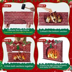 3D Artificial Wooden Fireplace Prop with Light Strip, 27″x23″x3.4″ Red Firepl…