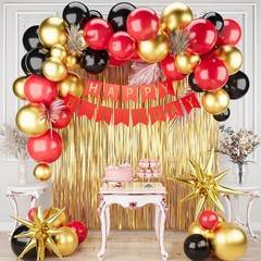 Red Black Gold Birthday Decorations for Girl Boy,Red Black Gold Balloons with