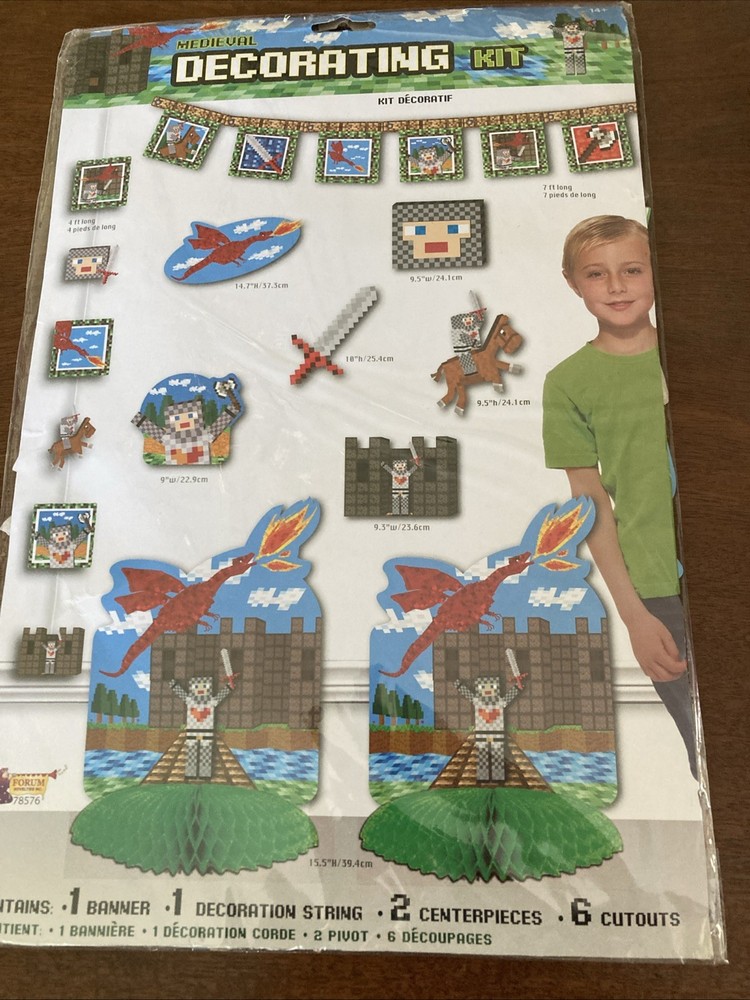Medieval Knight Brick Toy World Game Kids Birthday Party Room Decorating Kit~NIP