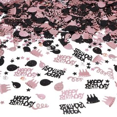 Rose Gold and Black Happy Birthday Confetti, 3000 Pcs Birthday Cake Table Met…