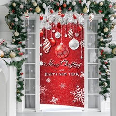 Merry Christmas Decorations Ornaments Snowflakes Red Door Cover New Year 35″x79″