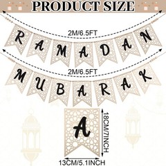 SmoothNovelty 2 Pcs Eid Ramadan Mubarak Banner Wooden Ramadan Mubarak Decorat…
