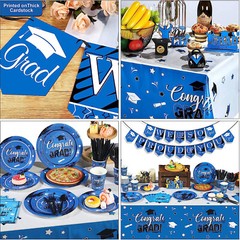 202 Pieces Congrats Grad Party Supplies serves 24 blue black white
