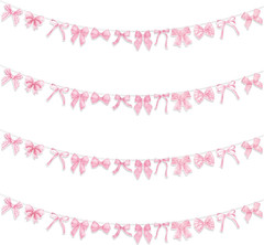 Watercolor Pink Bow Banner Garland- 4Pcs Vintage Pink Bow Hanging Banner Aesthet