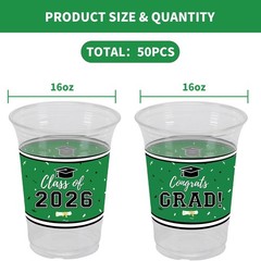 50Pcs Graduation Decorations 2026 Disposable Graduation Cups Congrats Grad Class
