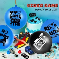 32 Pcs Video Game Punch Balloons Pixelated Punch Ball Balloons (Blue, Black)