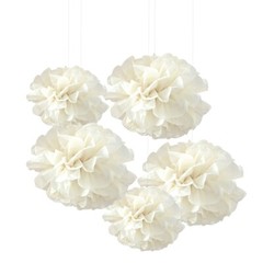 White Tissue Paper Pom Poms, Party Decorations x 5