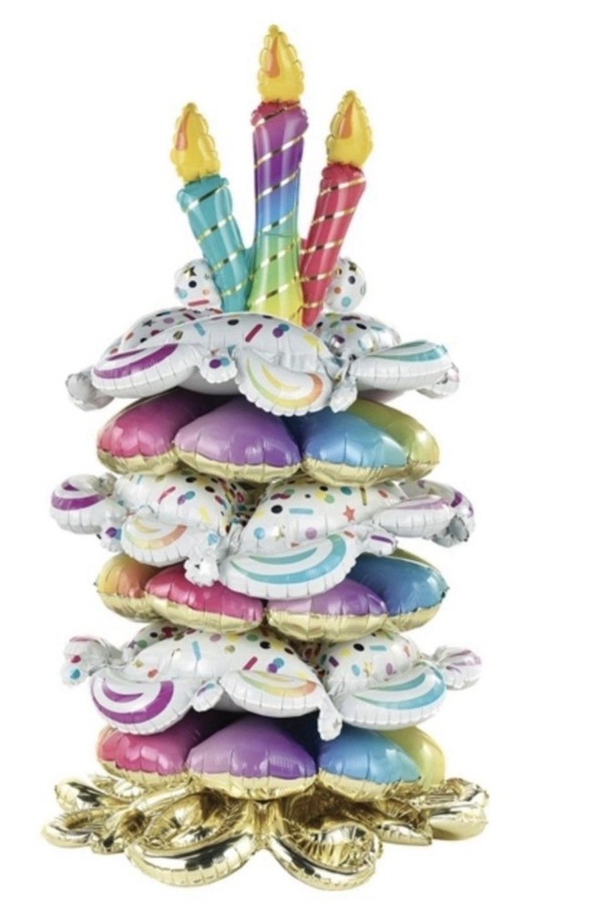 LoonBalloon Giant 30″x46″ Birthday CakeBalloon Stacker Kit – Air-Inflatable