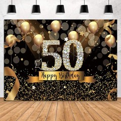Elegant Glitter Black Gold Balloons Backdrop