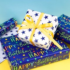 WRAPAHOLIC Reversible 1 Count (Pack of 1), Navy – Happy birthday to you