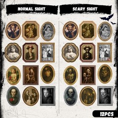 Waterproof 3D Changing Face Portraits – 12 Pack Horror Wall Decor for Halloween