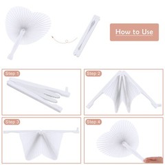 Aodaer 100 Pack Heart Shaped Folding Fans White Paper Fans Handheld Fans with…