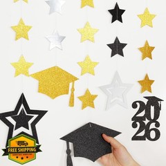 burgleda Black Gold Silver Graduation Garland Banner Streamers