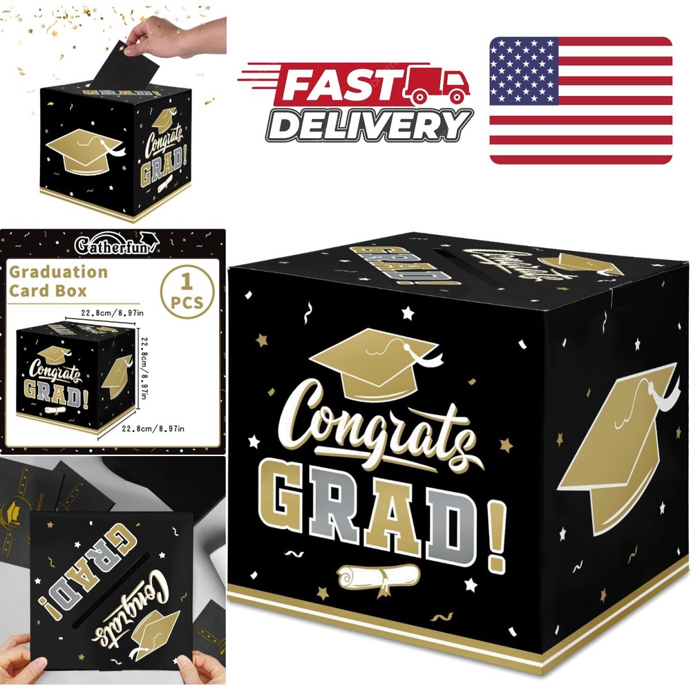 Classic Black and Gold Graduation Box for Collecting Cards and Gifts 8.97 Inch