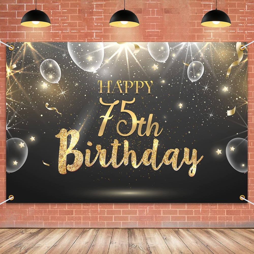 6X4Ft Happy 75Th Birthday Banner Backdrop – 75 Years Old Birthday Decoration