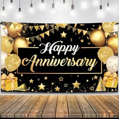 KatchOn, Happy Anniversary Banner Black and Gold – XtraLarge,