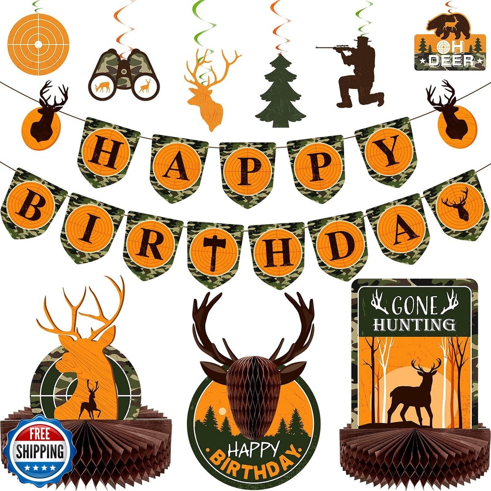 16 Pcs Hunting Birthday Party Decorations Camo Deer Hunting Birthday Decorati
