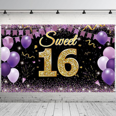 Sweet 16 Birthday Decorations Backdrop Banner, Happy 16Th Birthday Decorations f