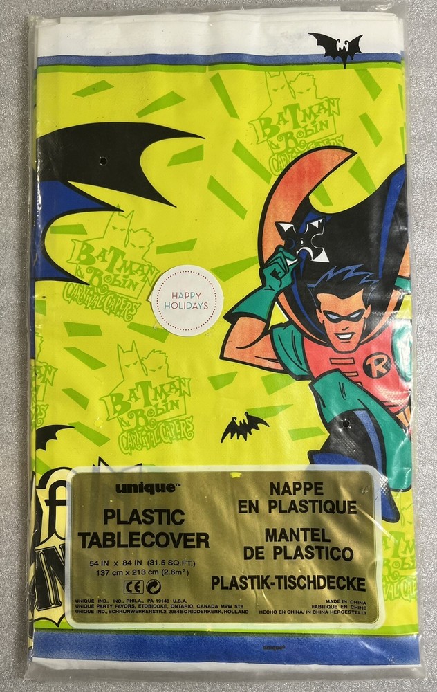 Unique Inc Batman & Robin Plastic Table Cover 54″ x 84″ VINT. NEW Carnival Caper