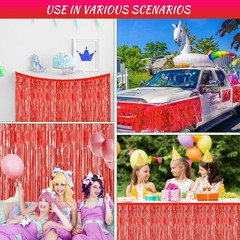 2 Pack 29.5×108 Inch Red Foil Tinsel Fringe Table Skirts Disposable Table Skirts