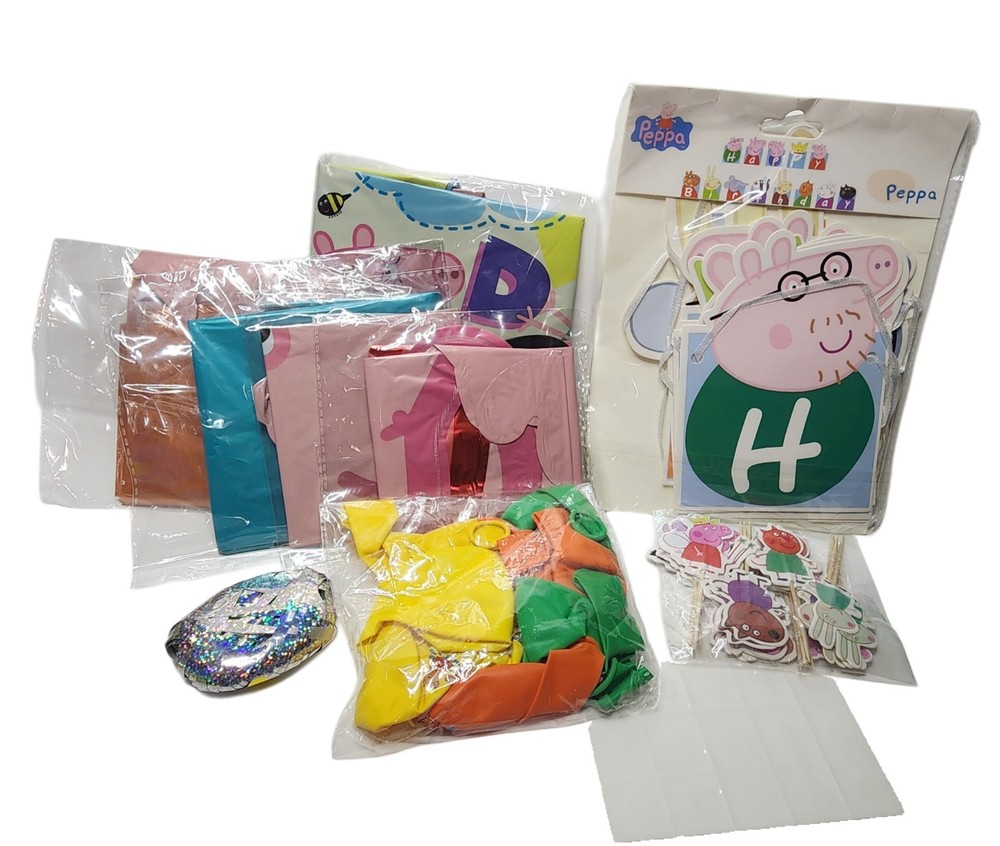 Peppa Pig Birthday Decoration Pack Foil Latex Ballons Banner Cupcake Toppers